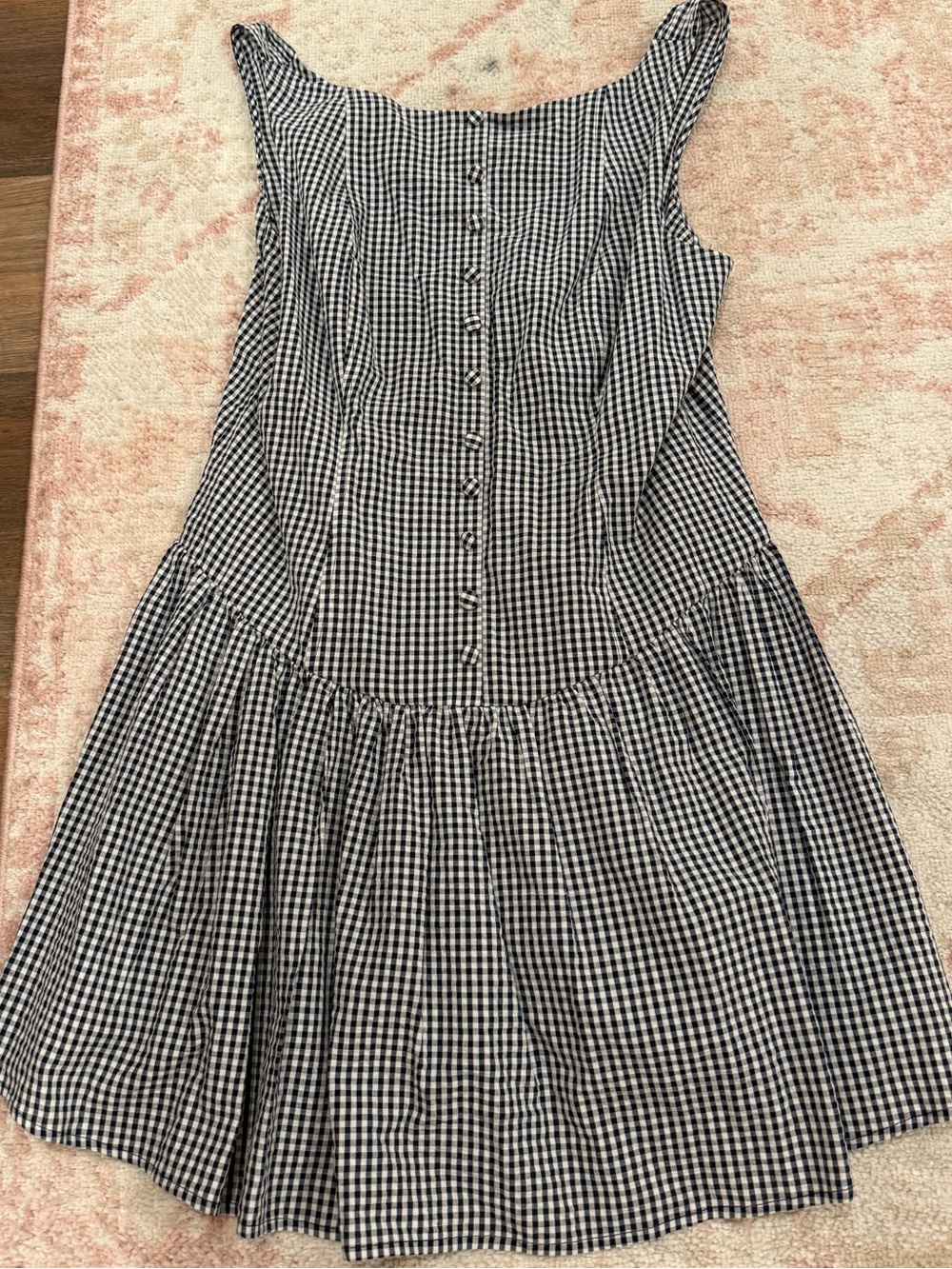 Gingham Button-Front Sleeveless Dress - Navy/White